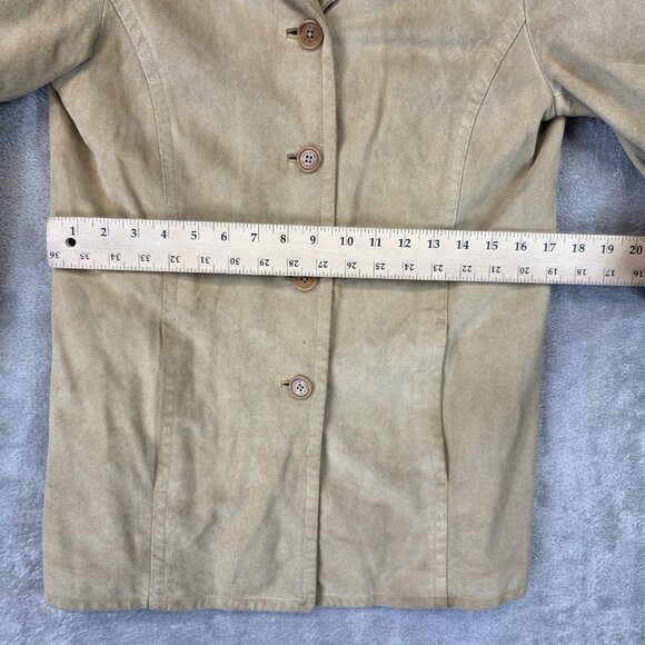 Coach Jacket Womens Medium Beige Suede Leather Button Front Lined Coat Pockets - Picture 8 of 16
